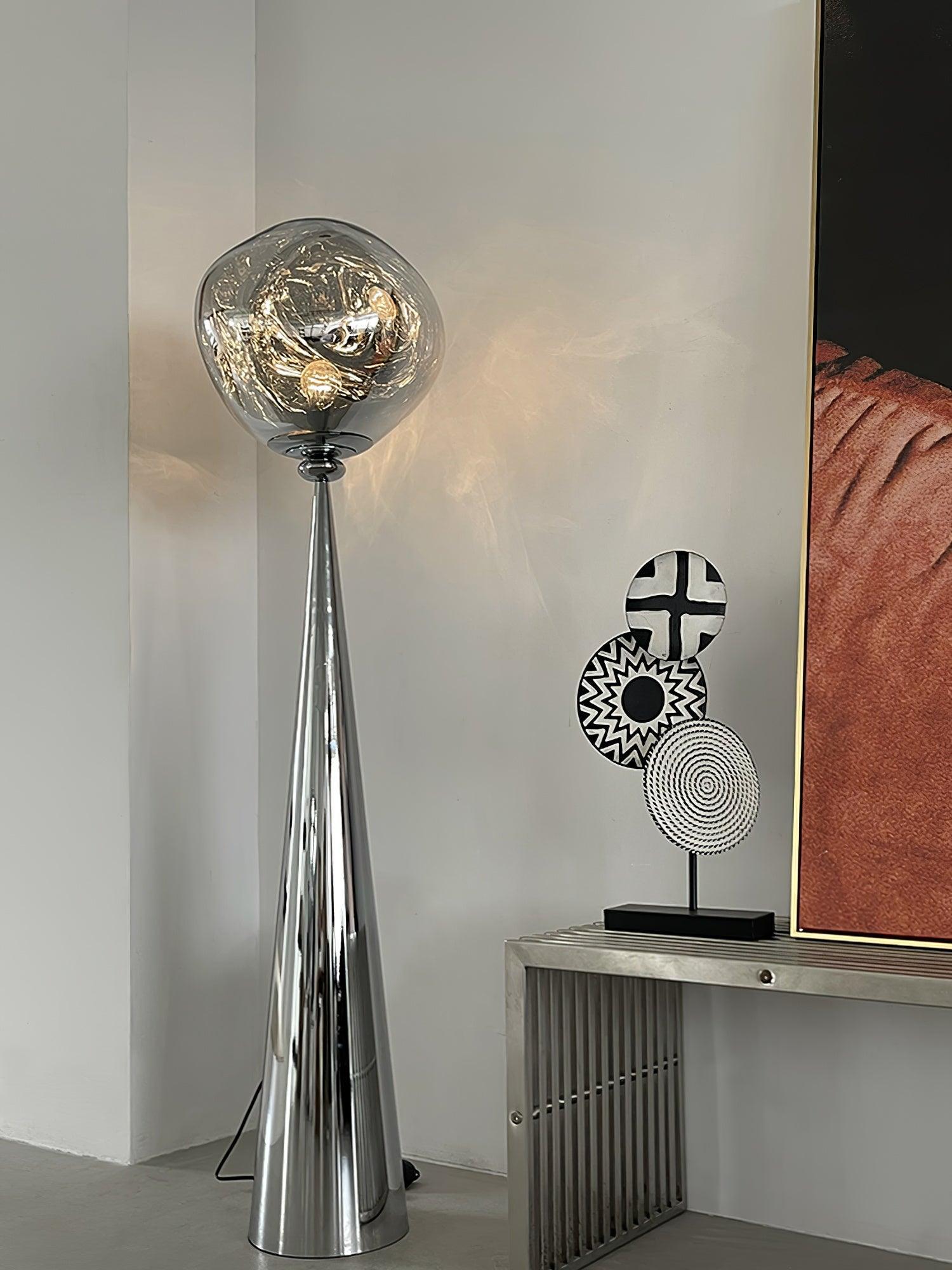 Modern Melt Glass Cone Floor Lamp Tall Decorative Standing Light