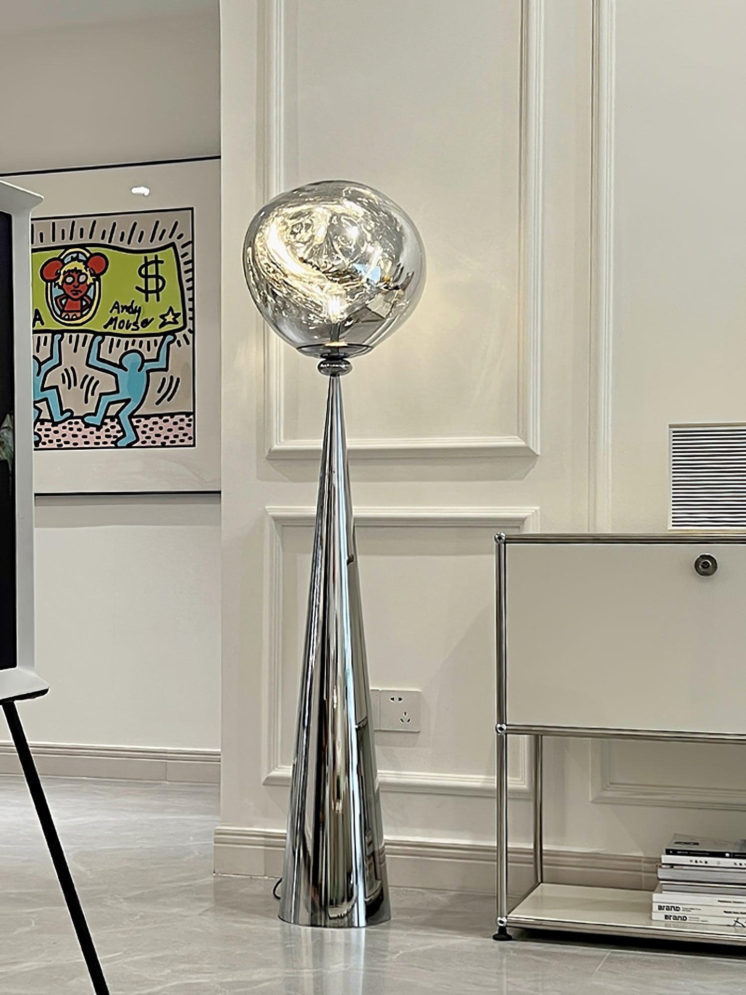 Modern Melt Glass Cone Floor Lamp Tall Decorative Standing Light