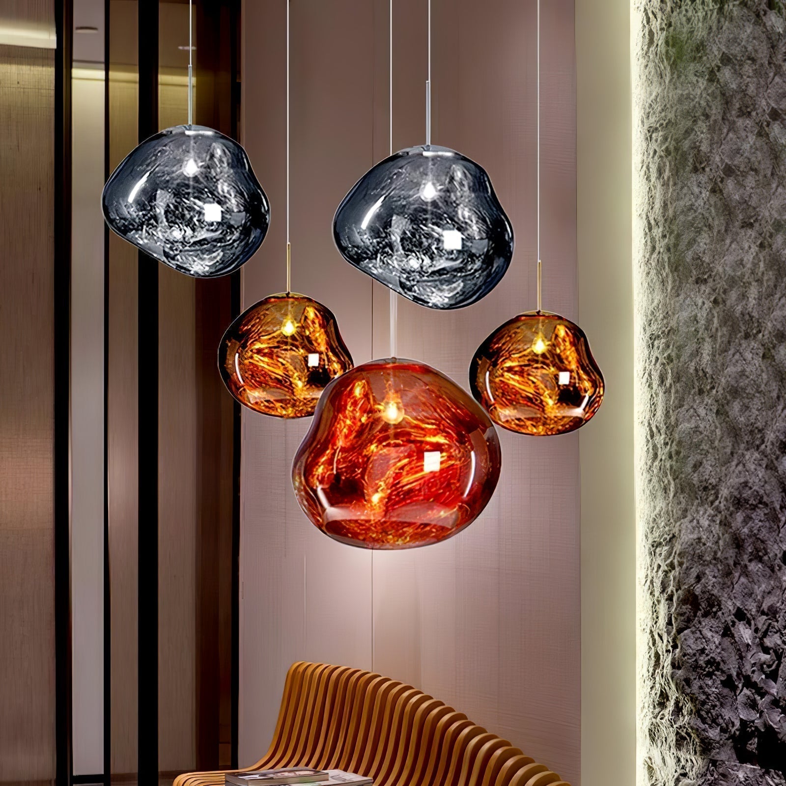 Multi Head Lava Melting Glass Pendant Light Round Ceiling Chandelier for Modern Interiors