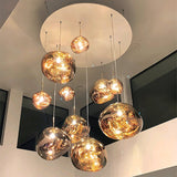 Multi Head Lava Melting Glass Pendant Light Round Ceiling Chandelier for Modern Interiors