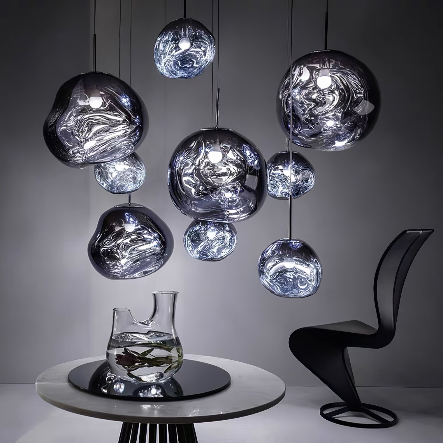 Multi Head Lava Melting Glass Pendant Light Round Ceiling Chandelier for Modern Interiors
