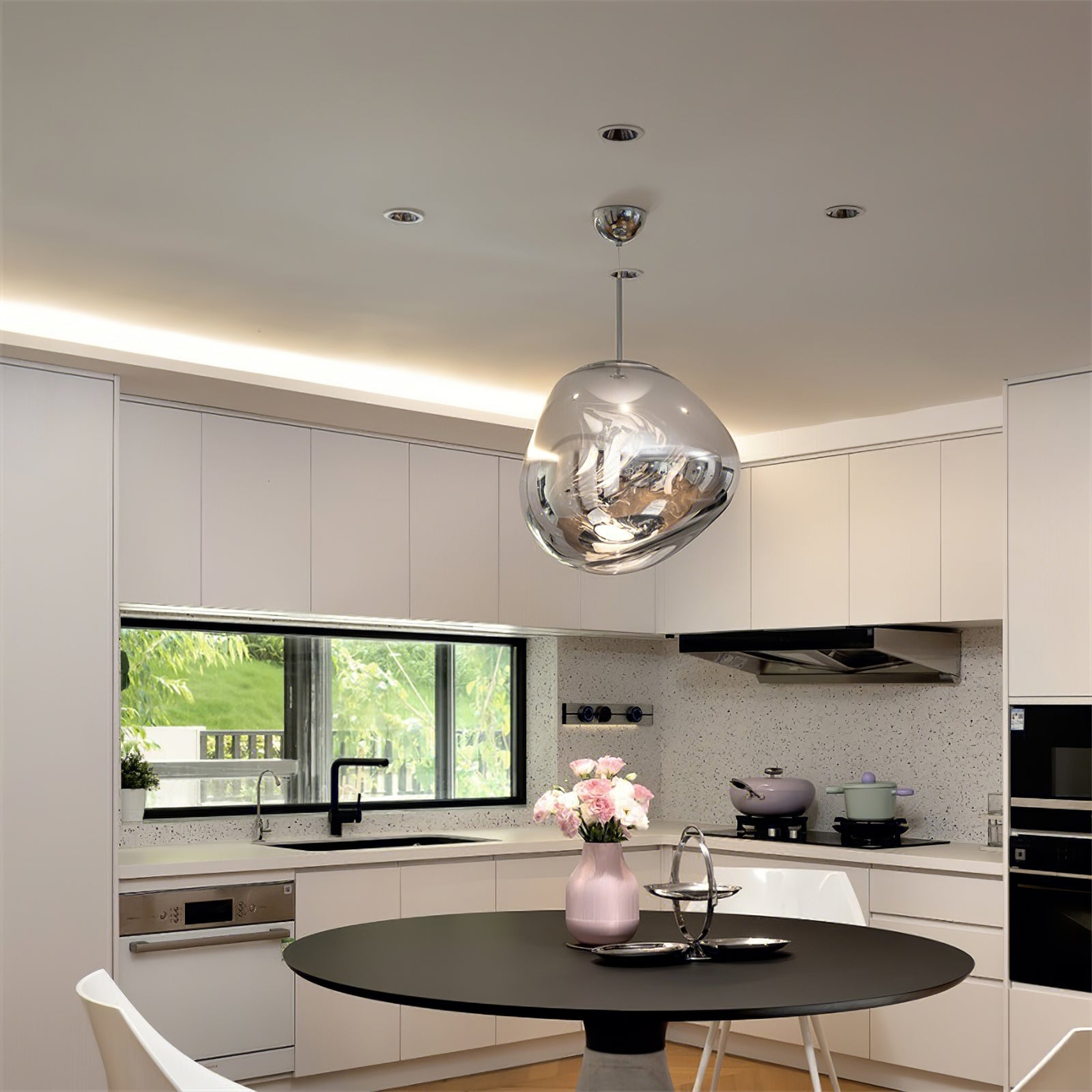 Multi Head Lava Melting Glass Pendant Light Round Ceiling Chandelier for Modern Interiors