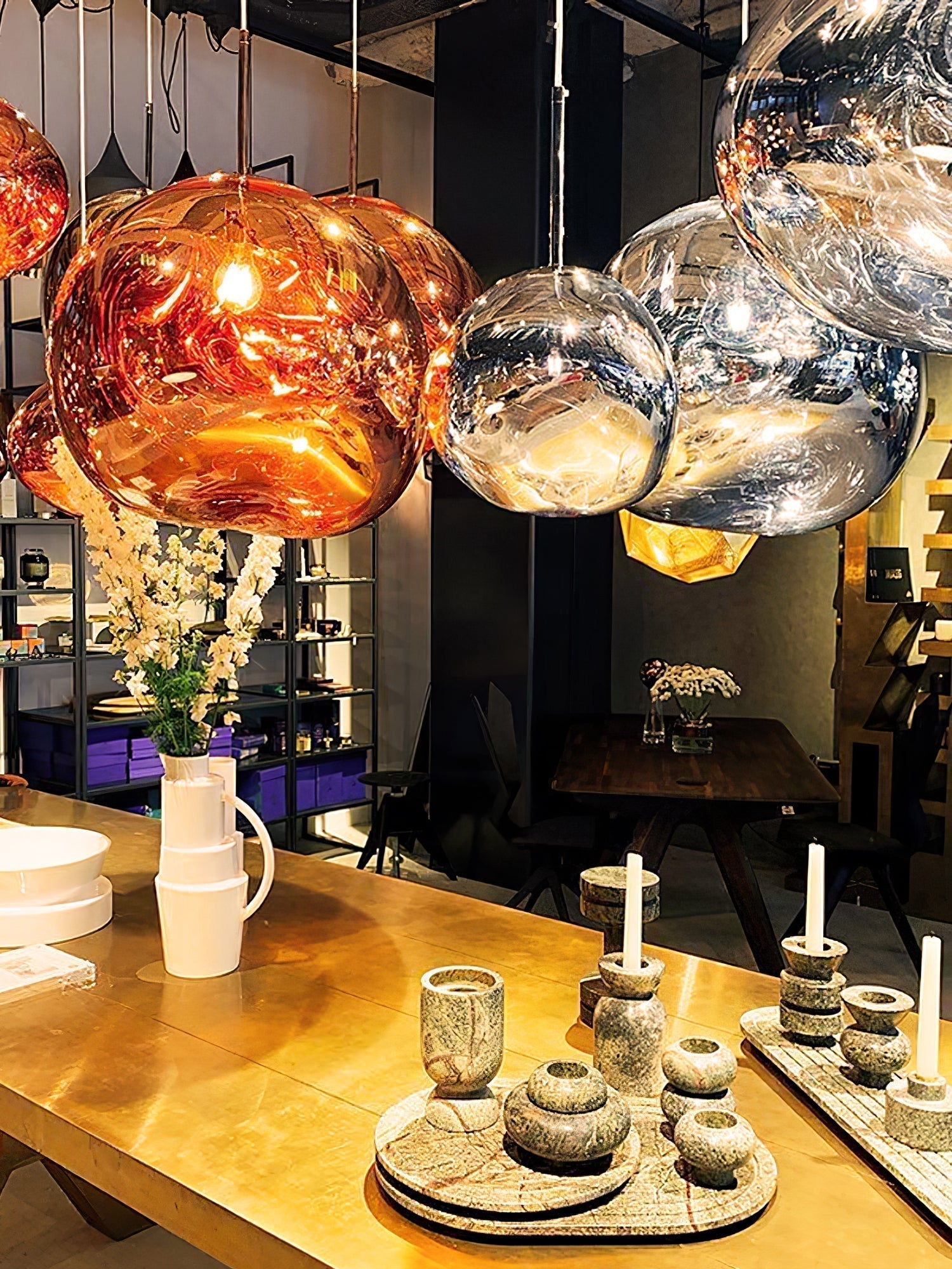 Multi Head Lava Melting Glass Pendant Light Round Ceiling Chandelier for Modern Interiors