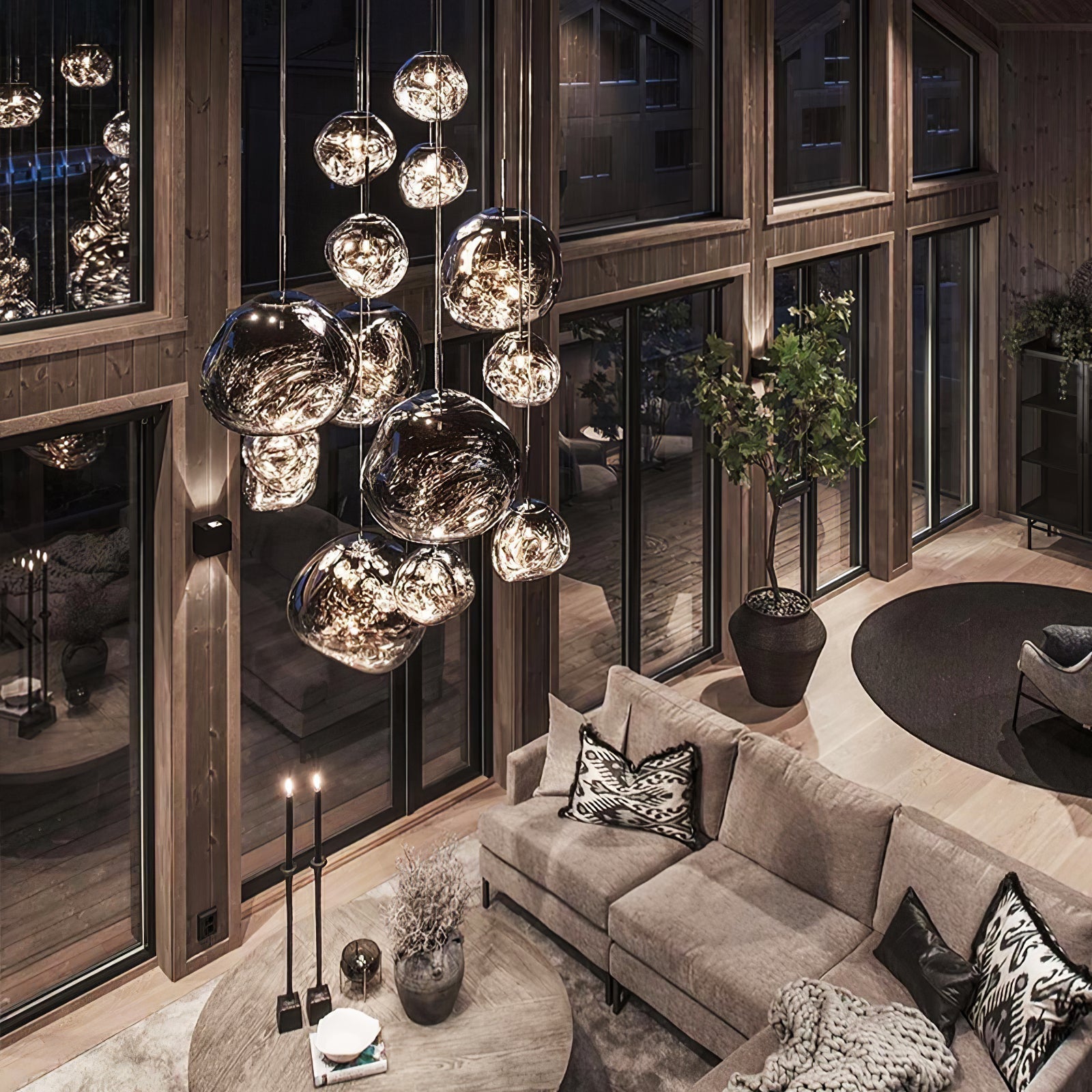 Multi Head Lava Melting Glass Pendant Light Round Ceiling Chandelier for Modern Interiors