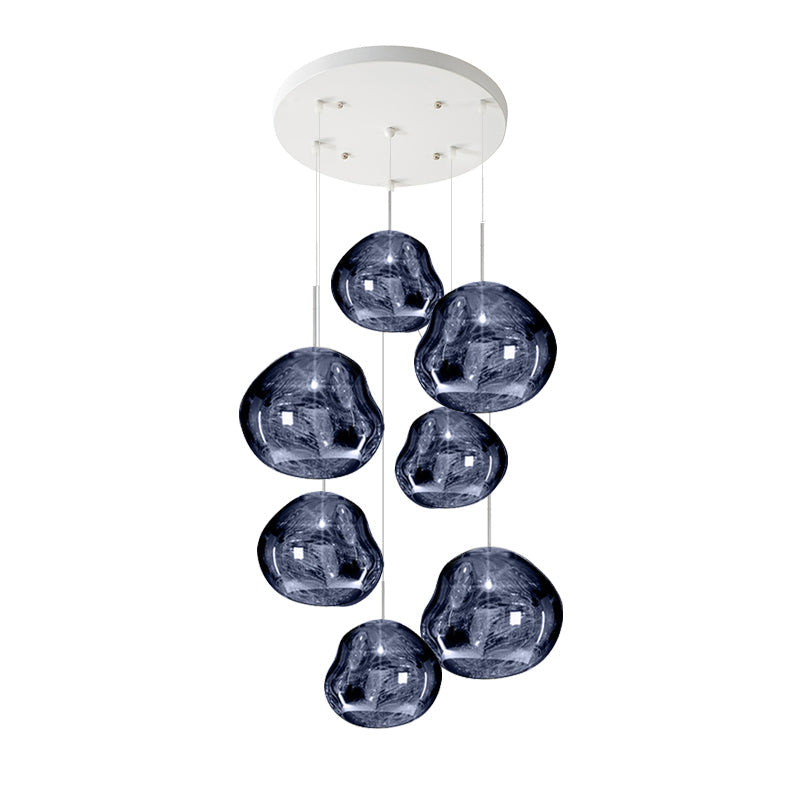 Multi Head Lava Melting Glass Pendant Light Round Ceiling Chandelier for Modern Interiors