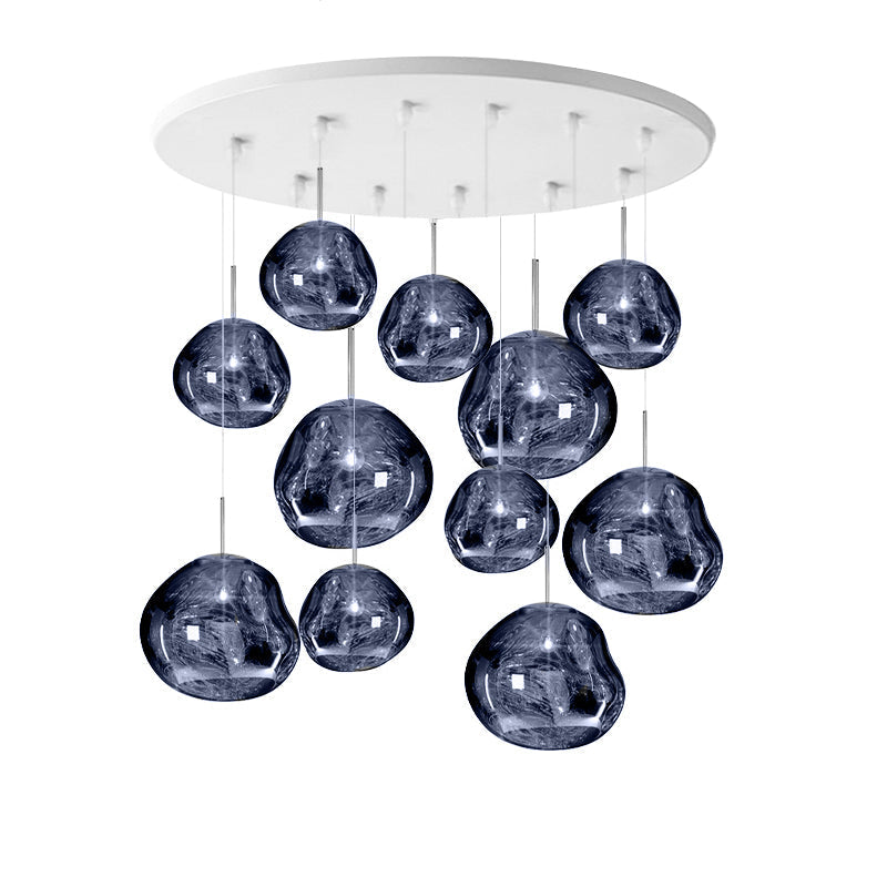 Multi Head Lava Melting Glass Pendant Light Round Ceiling Chandelier for Modern Interiors