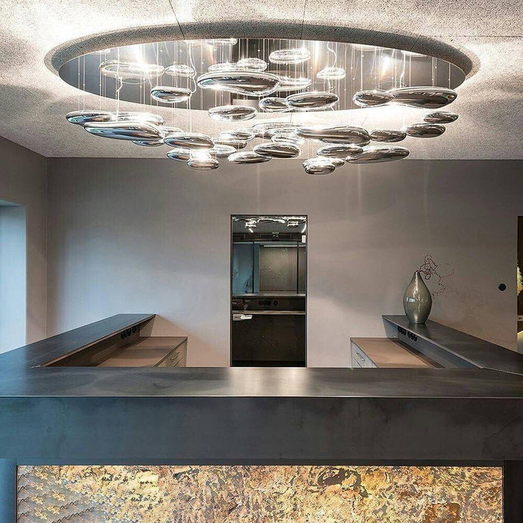 Modern Mercury Pebble LED Ceiling Lamp Sculptural Chrome Flush Mount Light Fixture