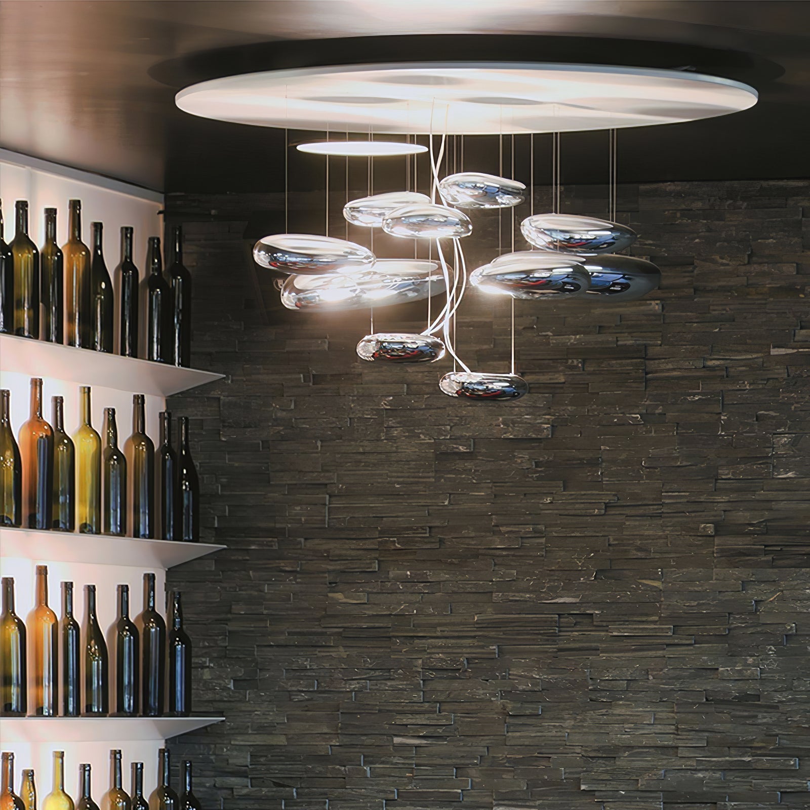 Modern Mercury Pebble LED Ceiling Lamp Sculptural Chrome Flush Mount Light Fixture