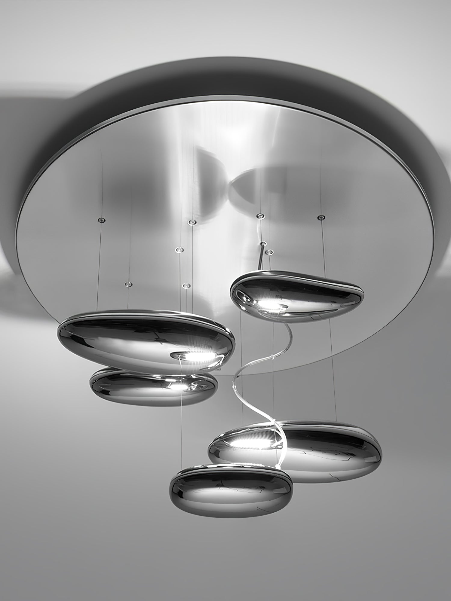Modern Mercury Pebble LED Ceiling Lamp Sculptural Chrome Flush Mount Light Fixture