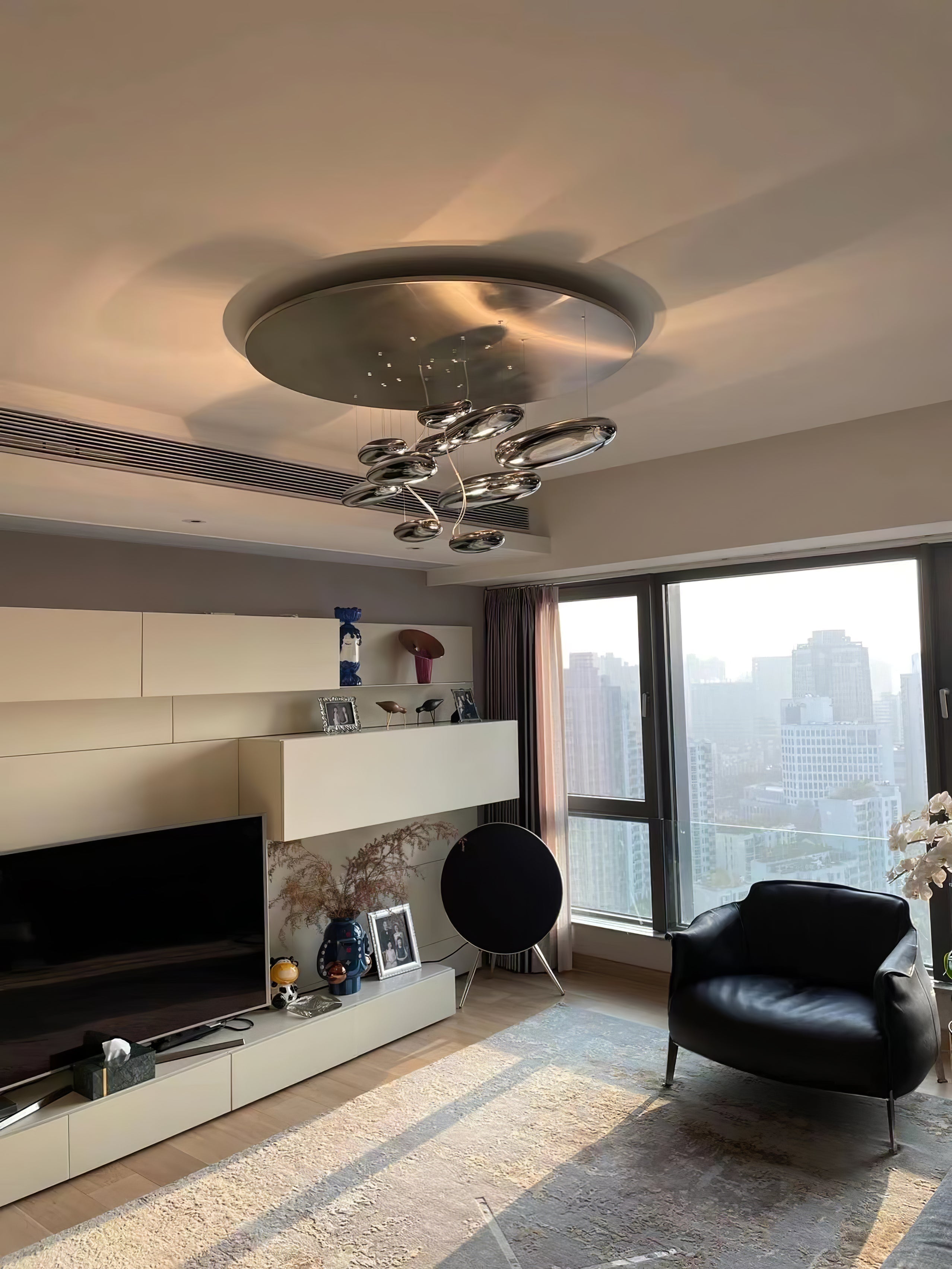 Modern Mercury Pebble LED Ceiling Lamp Sculptural Chrome Flush Mount Light Fixture