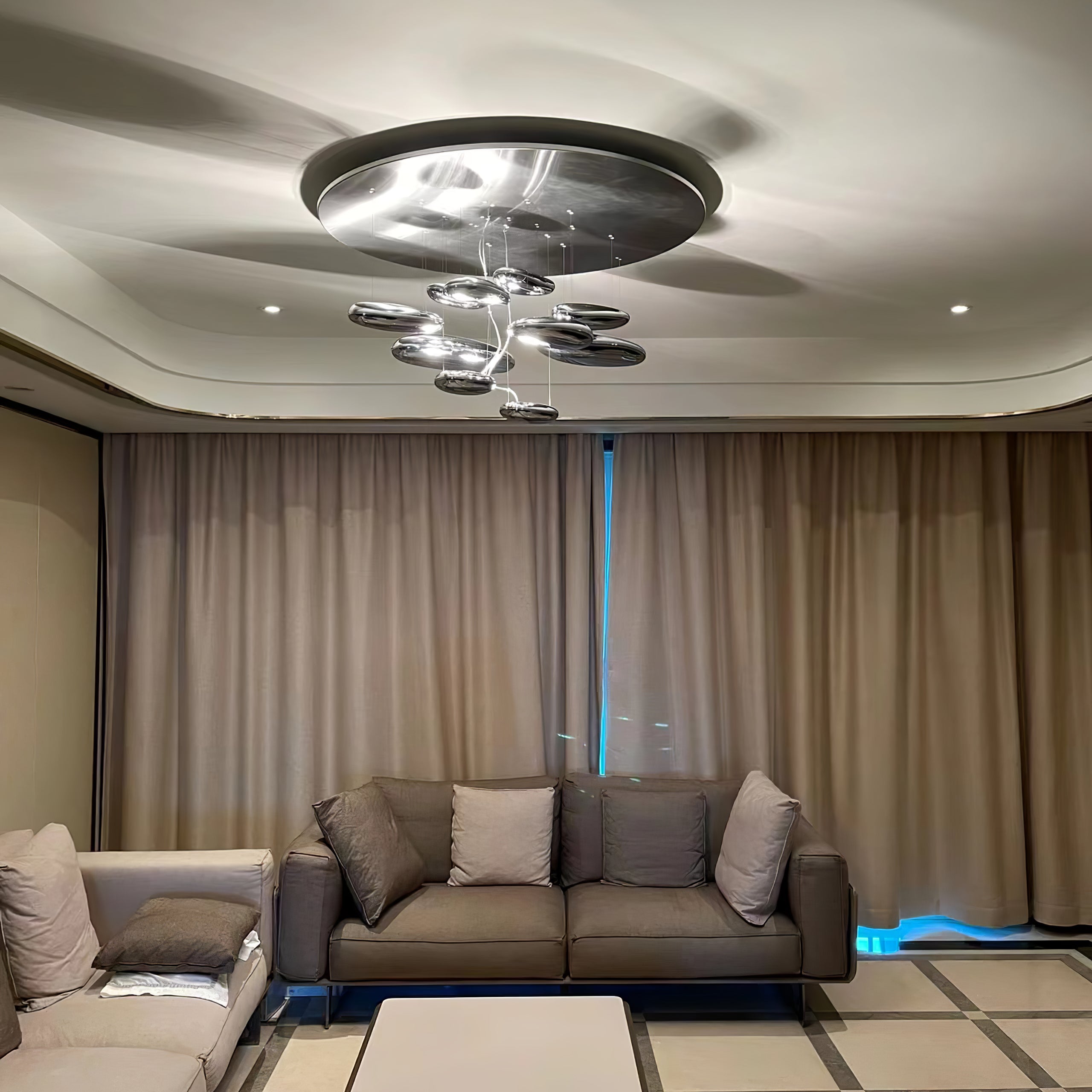 Modern Mercury Pebble LED Ceiling Lamp Sculptural Chrome Flush Mount Light Fixture