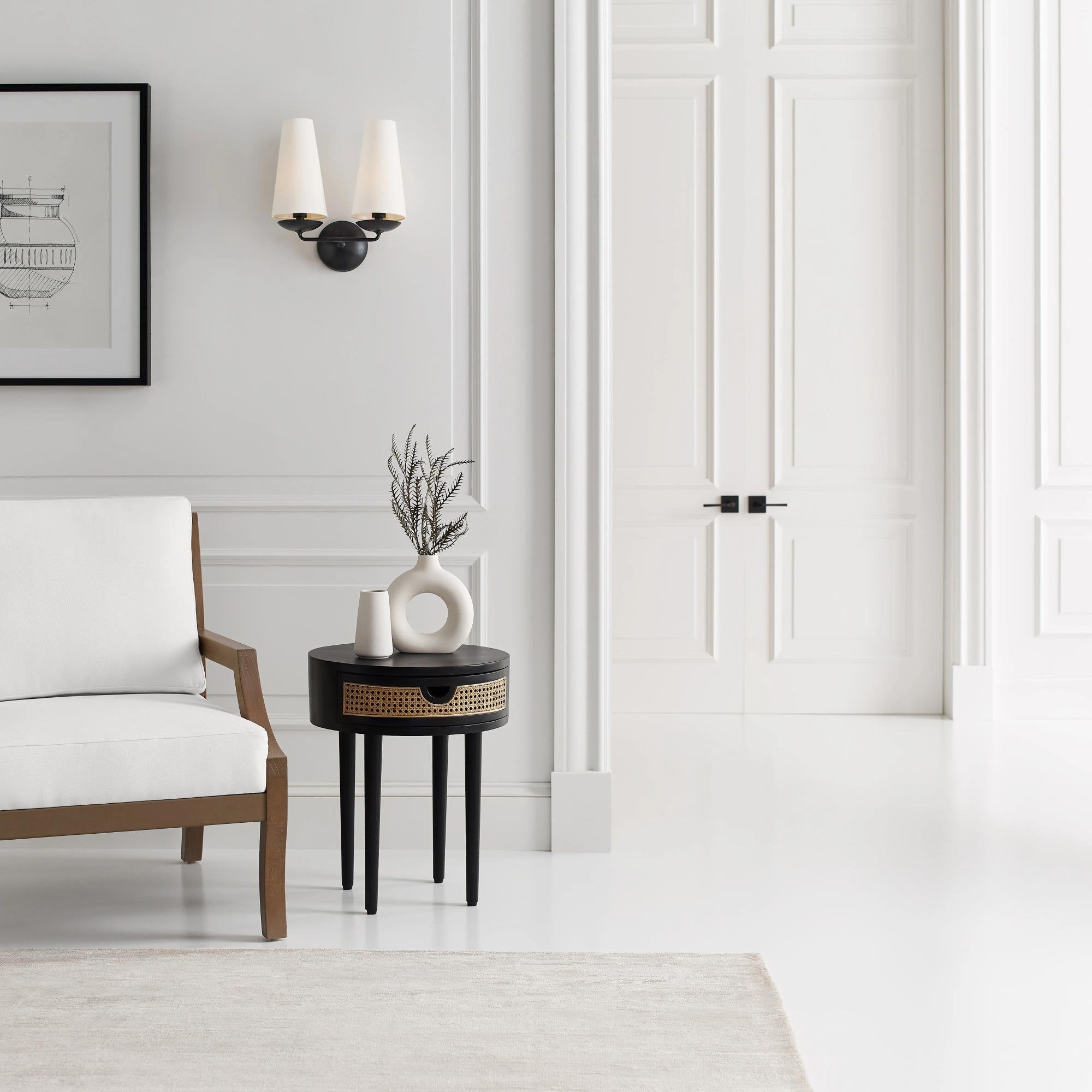 elegant-mid-century-brass-wall-sconce-with-conical-fabric-shade-for-bedroom-and-hallway