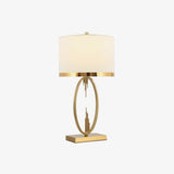 Modern Copper Metal Table Lamp with White Linen Shade for Bedroom and Office