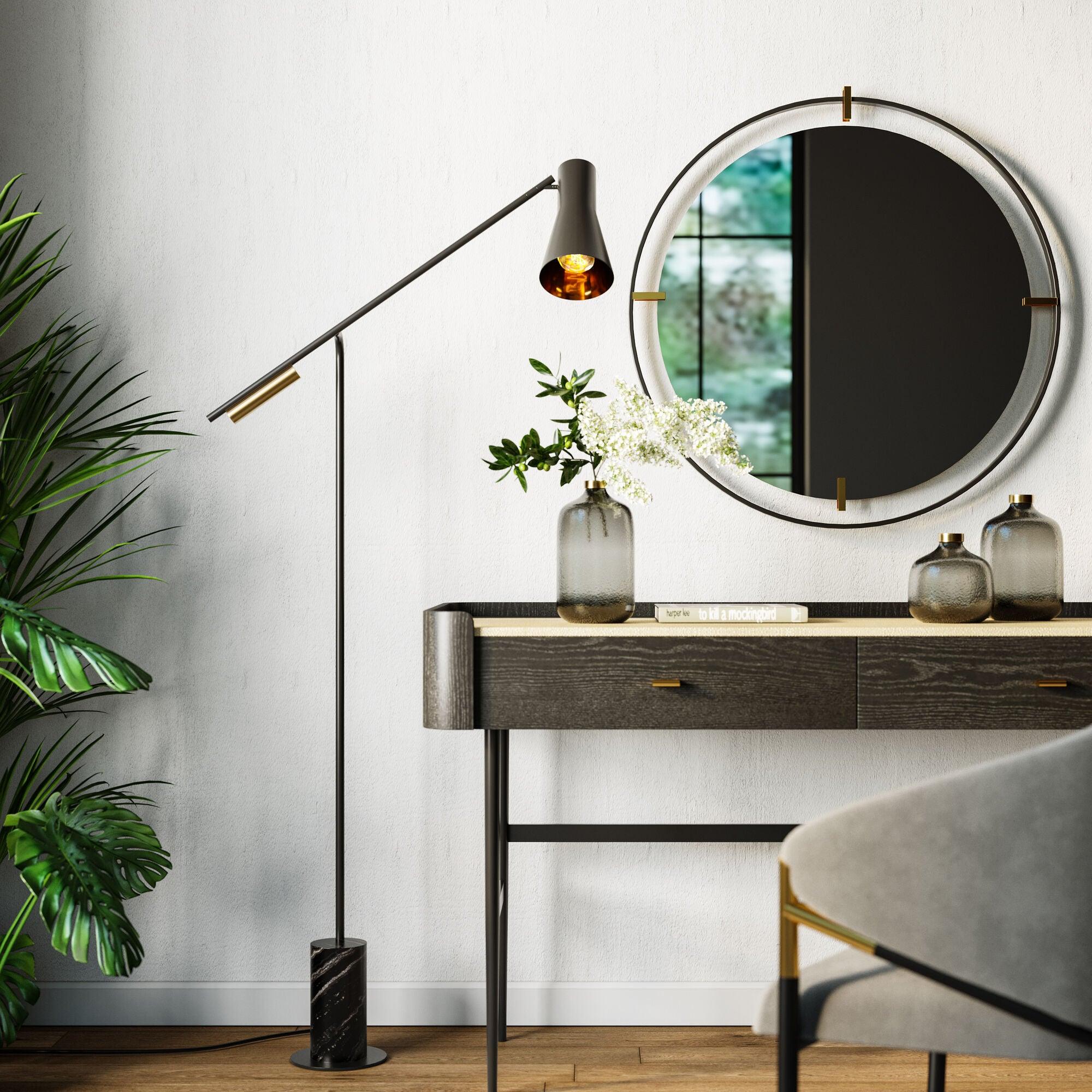 Modern Metro Torchiere Metal Floor Lamp with Marble Base and Minimalist Scandinavian Design