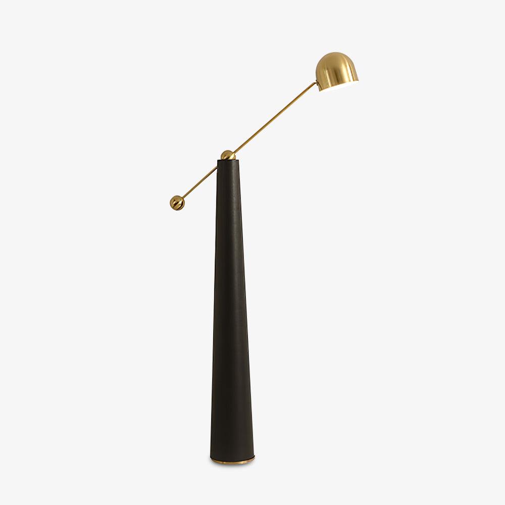 Modern Metronome Standing Floor Lamp with Handmade Leather Accents and Gold Metal Finish