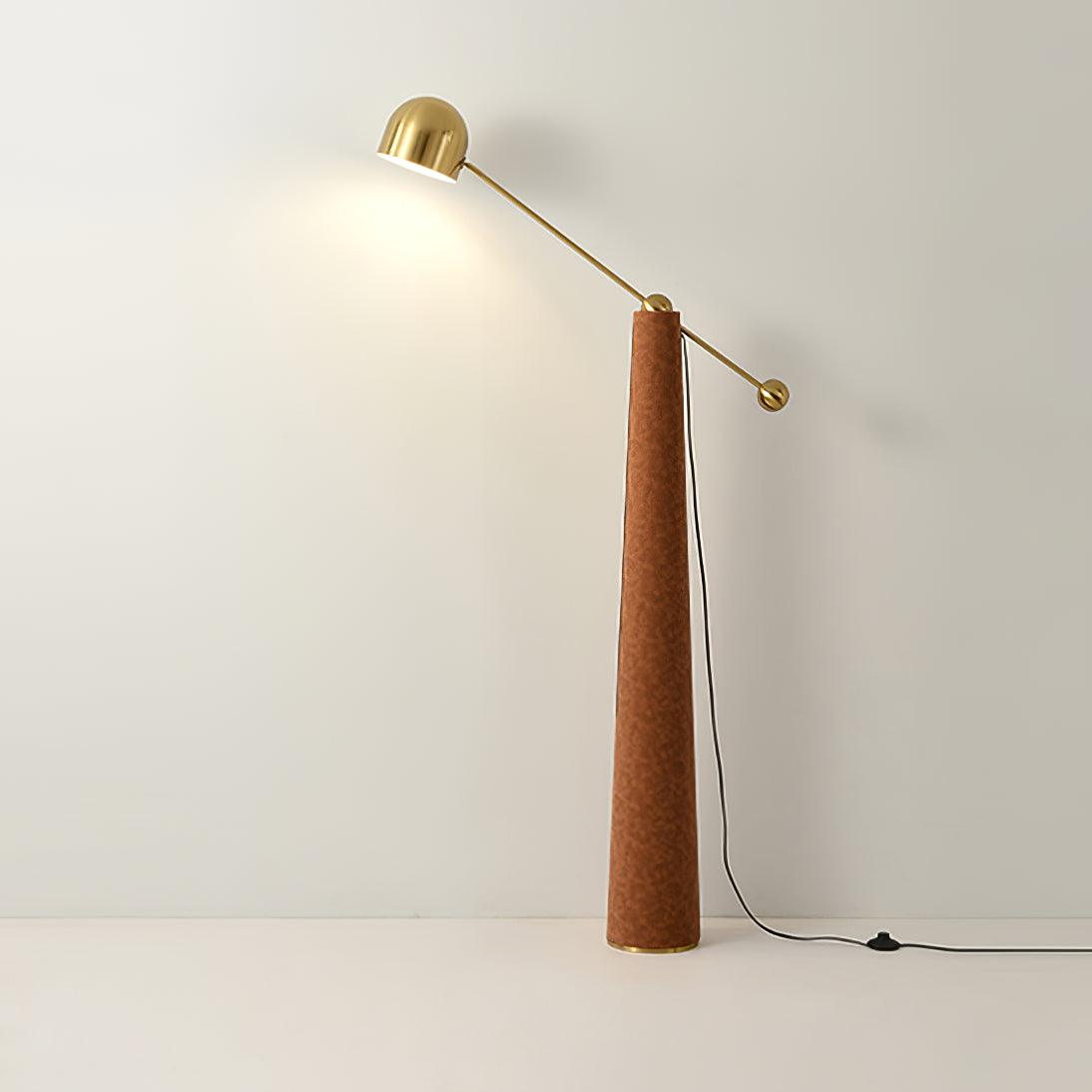 Modern Metronome Standing Floor Lamp with Handmade Leather Accents and Gold Metal Finish
