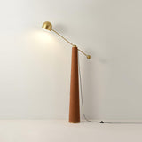 Modern Metronome Standing Floor Lamp with Handmade Leather Accents and Gold Metal Finish
