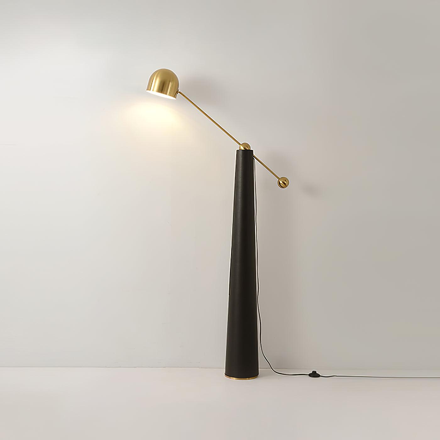 Modern Metronome Standing Floor Lamp with Handmade Leather Accents and Gold Metal Finish