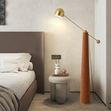 Modern Metronome Standing Floor Lamp with Handmade Leather Accents and Gold Metal Finish