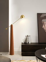 Modern Metronome Standing Floor Lamp with Handmade Leather Accents and Gold Metal Finish