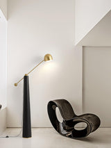 Modern Metronome Standing Floor Lamp with Handmade Leather Accents and Gold Metal Finish