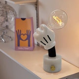Modern Sculptural Hand Table Lamp with Marble Base and Glass Shade for Bedside