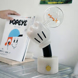 Modern Sculptural Hand Table Lamp with Marble Base and Glass Shade for Bedside