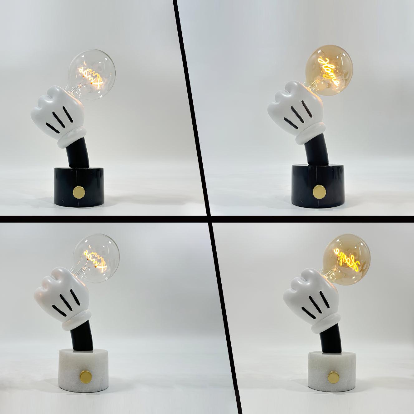 Modern Sculptural Hand Table Lamp with Marble Base and Glass Shade for Bedside