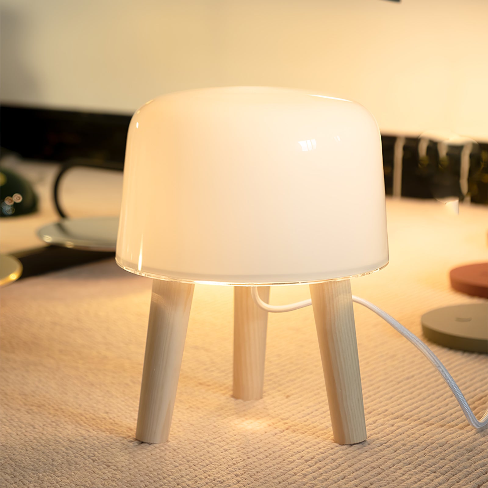 Modern Borosilicate Glass Globe Table Lamp with Solid Wood Tripod Base