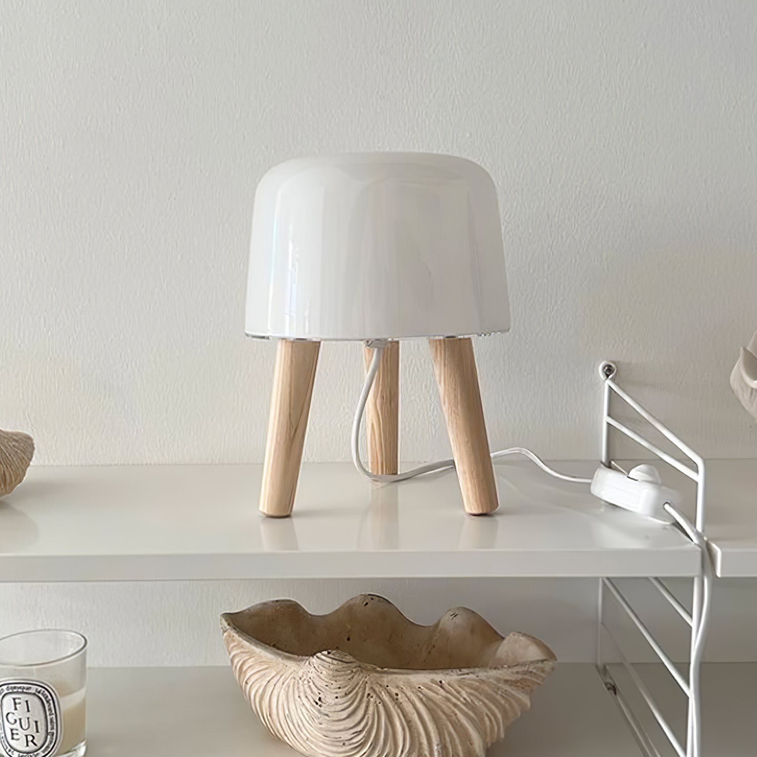 Modern Borosilicate Glass Globe Table Lamp with Solid Wood Tripod Base