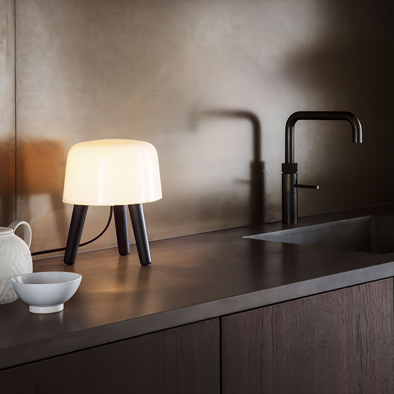 Modern Borosilicate Glass Globe Table Lamp with Solid Wood Tripod Base