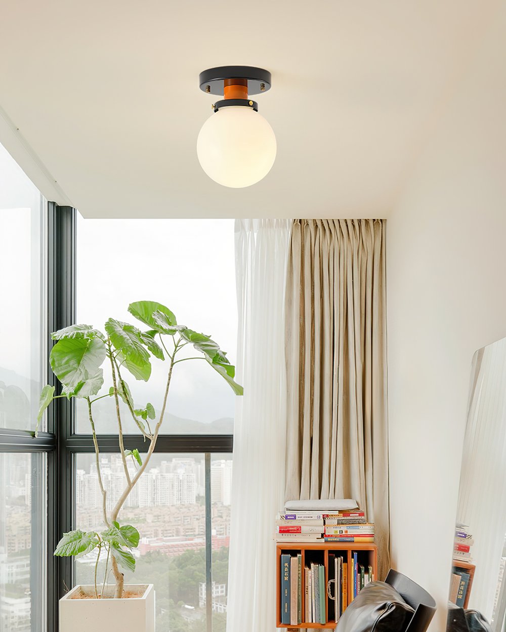 mid-century-modern-white-globe-glass-ceiling-lamp-semi-flush-mount-light-fixture