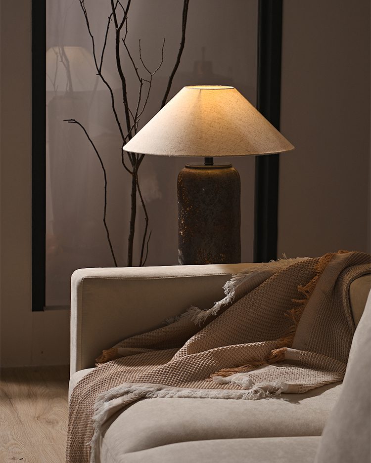 handcrafted-rustic-stoneware-ceramic-floor-lamp-with-white-fabric-shade-for-living-room