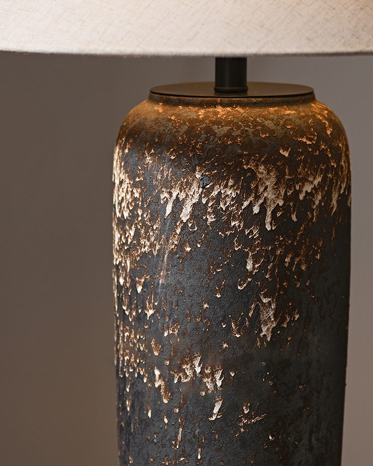 handcrafted-rustic-stoneware-ceramic-floor-lamp-with-white-fabric-shade-for-living-room