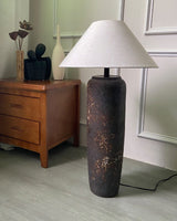 handcrafted-rustic-stoneware-ceramic-floor-lamp-with-white-fabric-shade-for-living-room
