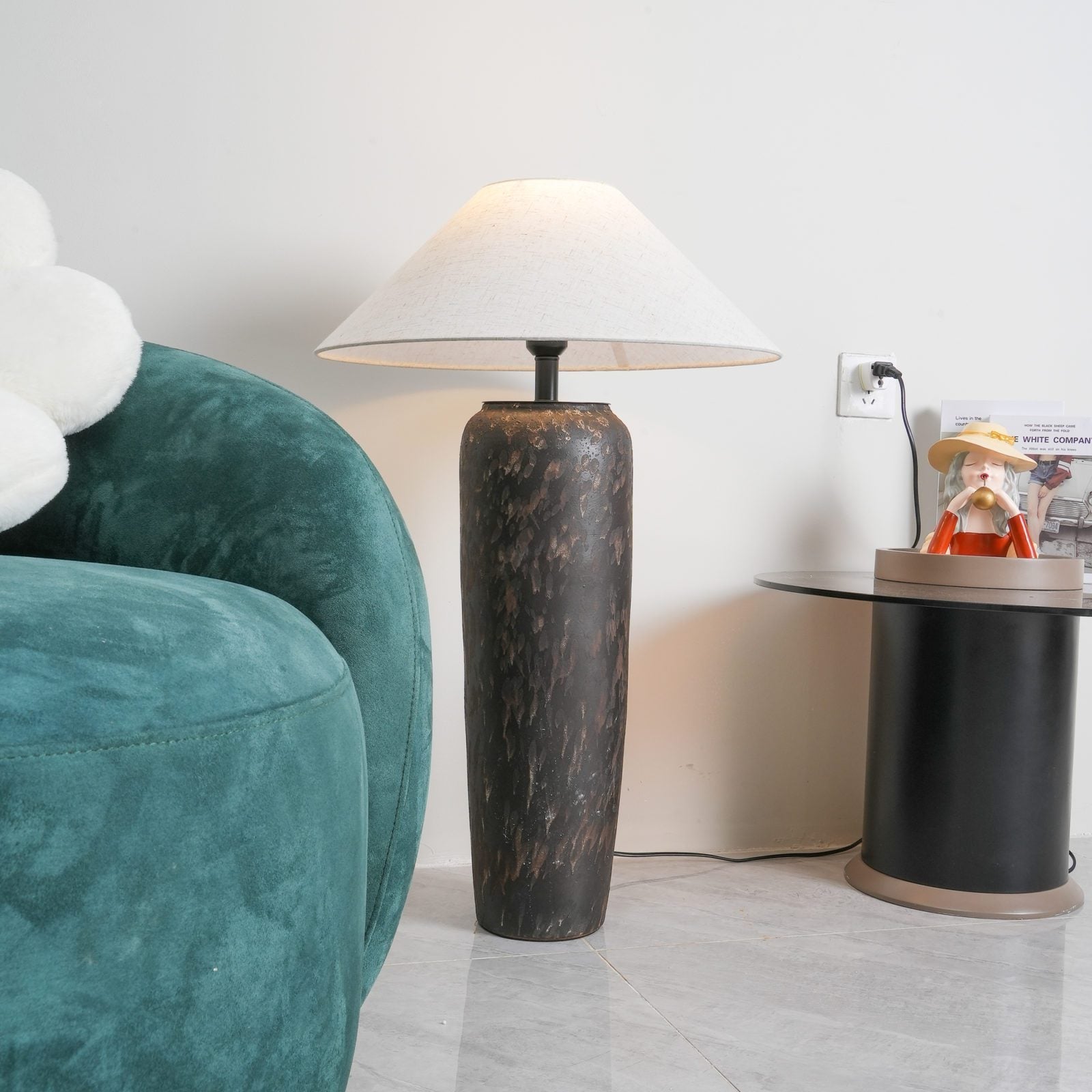 handcrafted-rustic-stoneware-ceramic-floor-lamp-with-white-fabric-shade-for-living-room