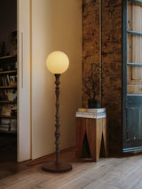 Milo Curved Solid Wood Standing Floor Lamp with Glass or Fabric Shade