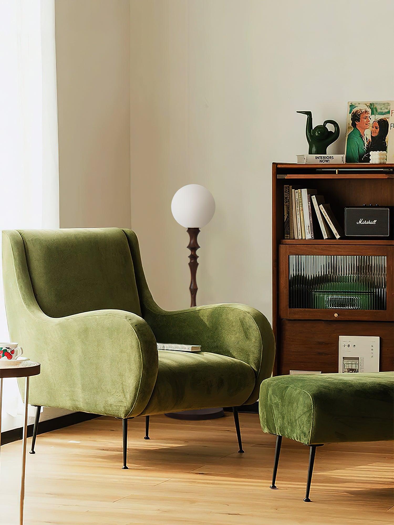 Milo Curved Solid Wood Standing Floor Lamp with Glass or Fabric Shade