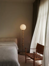 Milo Curved Solid Wood Standing Floor Lamp with Glass or Fabric Shade