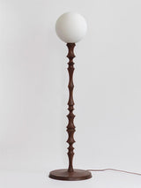 Milo Curved Solid Wood Standing Floor Lamp with Glass or Fabric Shade