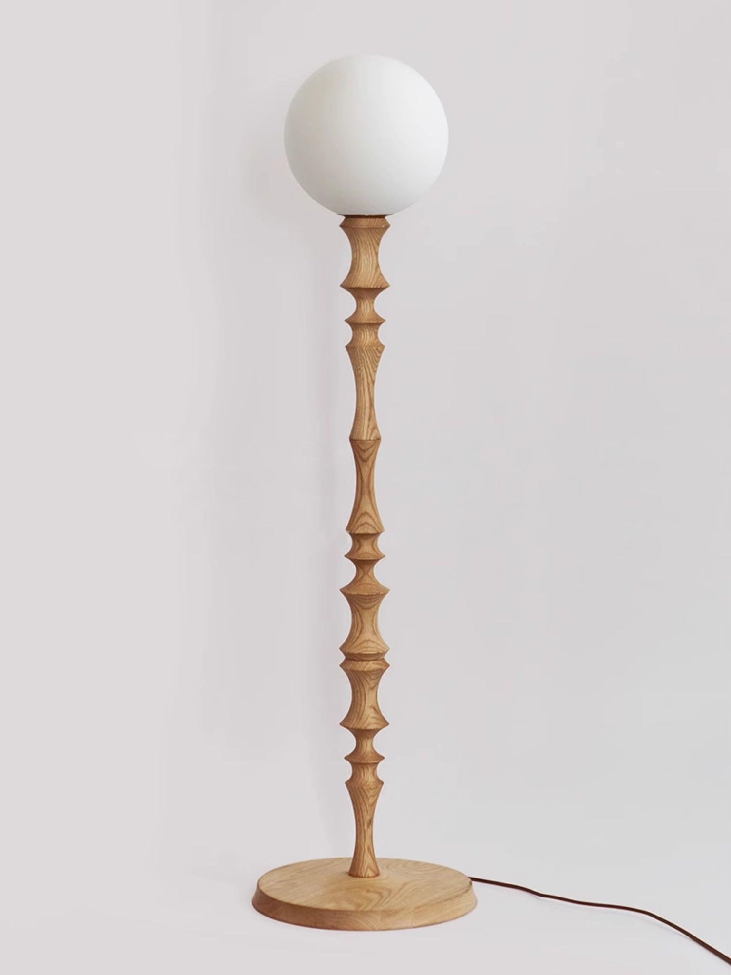 Milo Curved Solid Wood Standing Floor Lamp with Glass or Fabric Shade