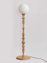Milo Curved Solid Wood Standing Floor Lamp with Glass or Fabric Shade