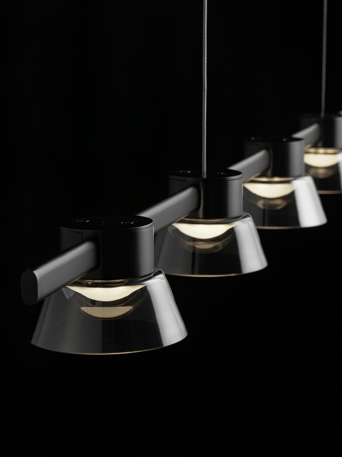 modern-linear-led-island-chandelier-with-conical-glass-shades-and-acrylic-lens-for-dining-room