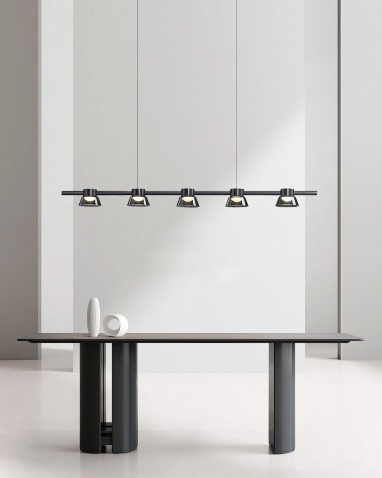 modern-linear-led-island-chandelier-with-conical-glass-shades-and-acrylic-lens-for-dining-room