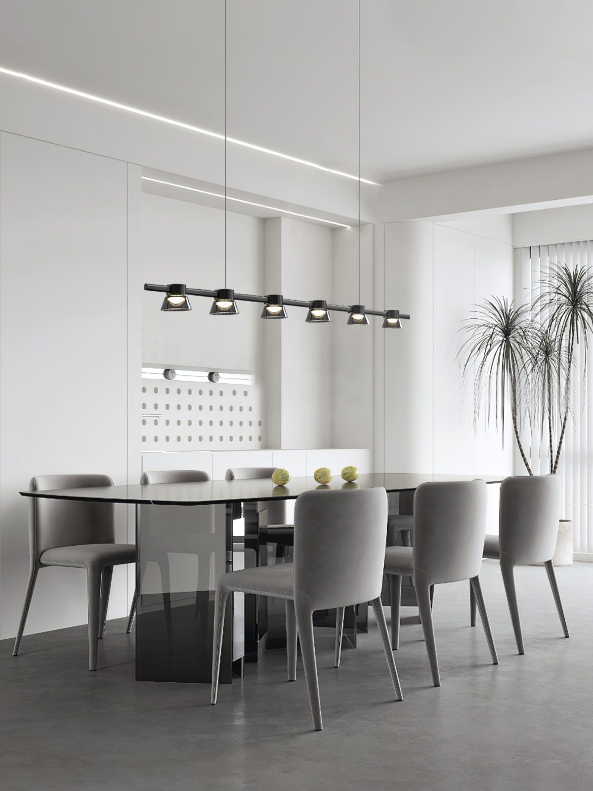 modern-linear-led-island-chandelier-with-conical-glass-shades-and-acrylic-lens-for-dining-room