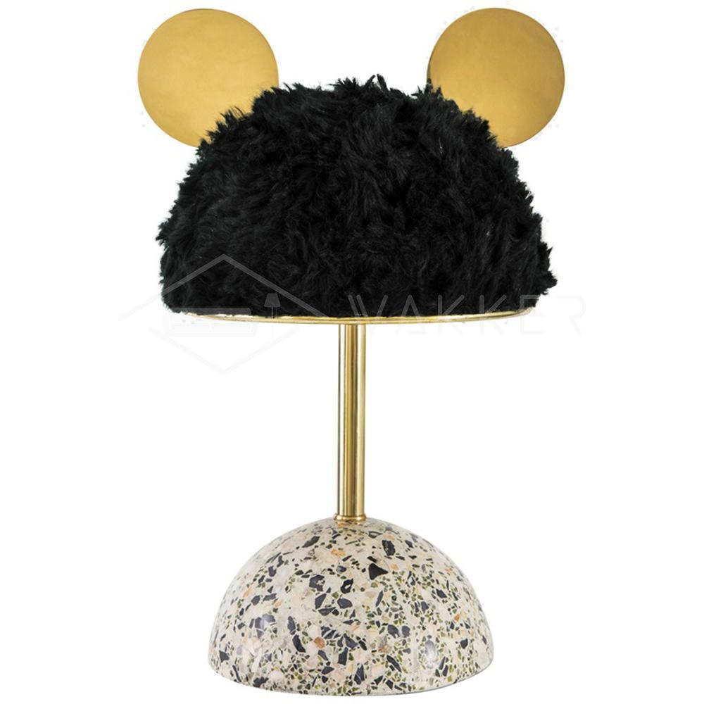 Mid Century Modern Minos Table Lamp with Green Terrazzo Base and Dark Green Plush Shade