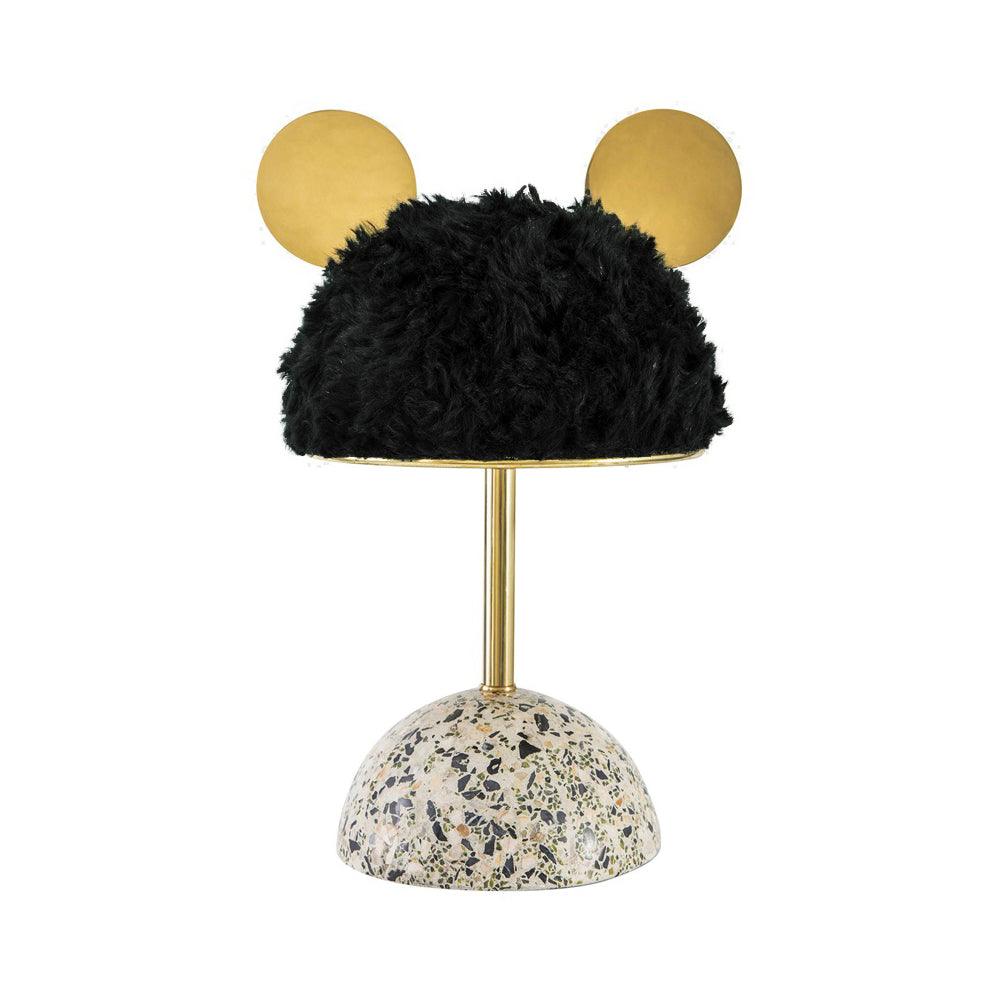 Mid Century Modern Minos Table Lamp with Green Terrazzo Base and Dark Green Plush Shade