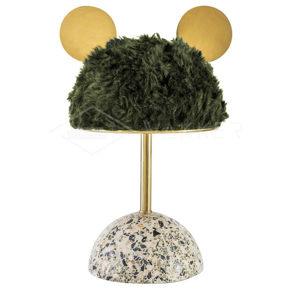 Mid Century Modern Minos Table Lamp with Green Terrazzo Base and Dark Green Plush Shade