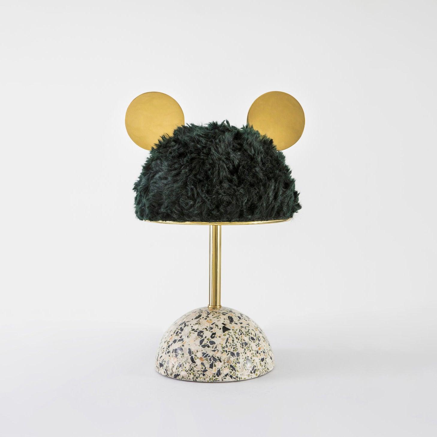 Mid Century Modern Minos Table Lamp with Green Terrazzo Base and Dark Green Plush Shade
