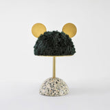 Mid Century Modern Minos Table Lamp with Green Terrazzo Base and Dark Green Plush Shade